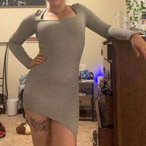 Scoop Neck Asymmetrical Hem Bodycon Dress